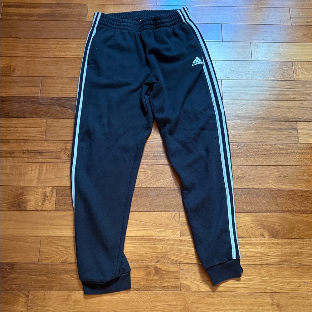 Adidas Kids Black Joggers with White Stripes